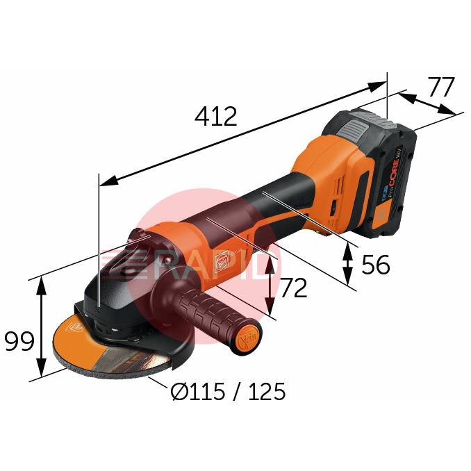 71221761000  FEIN CCG 18-115-12 PD AS Cordless 115mm 18V Angle Grinder, with Paddle Switch (Bare Unit)